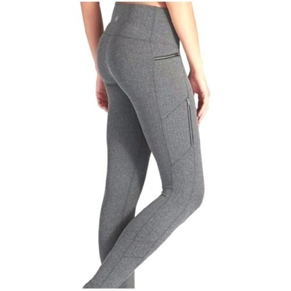 Athleta Pants - Athleta High Rise Leggings Womens XS Gray Herringbone Zipper Pocket Yoga Pants